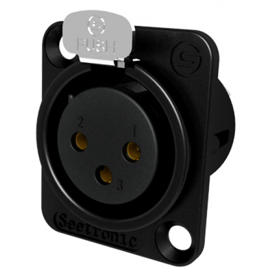 CONECTOR SEETRONIC XLR HEMBRA PANEL CUADRADO NEGRO (GOLDEN CONTACT)